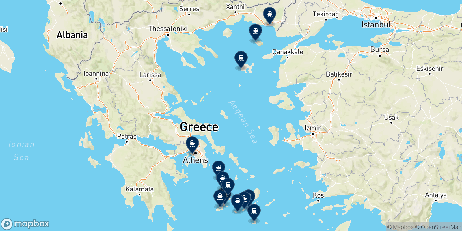Mapa de los destinos Zante Ferries