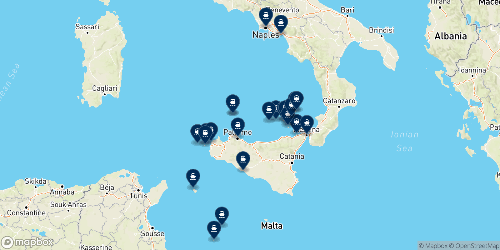 Mapa de los destinos Caronte & Tourist