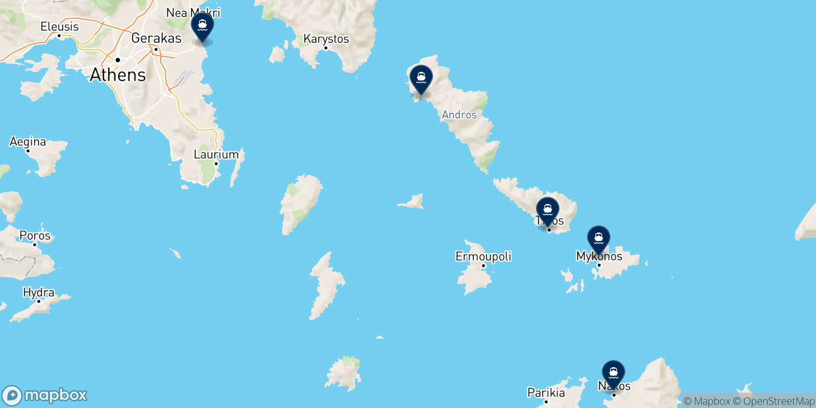 Mapa de los destinos Fast Ferries