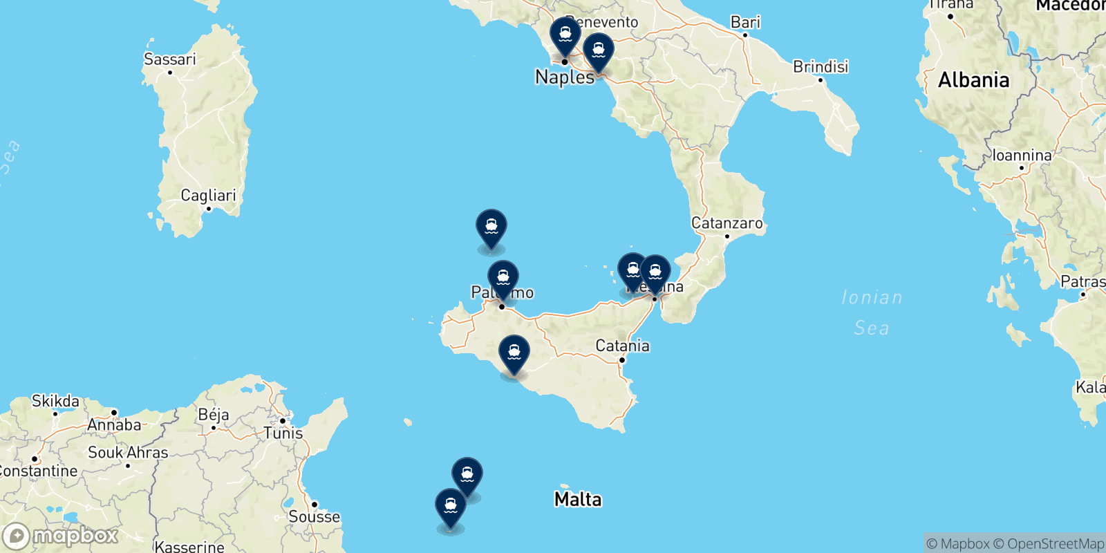 Mapa de los destinos Caronte & Tourist