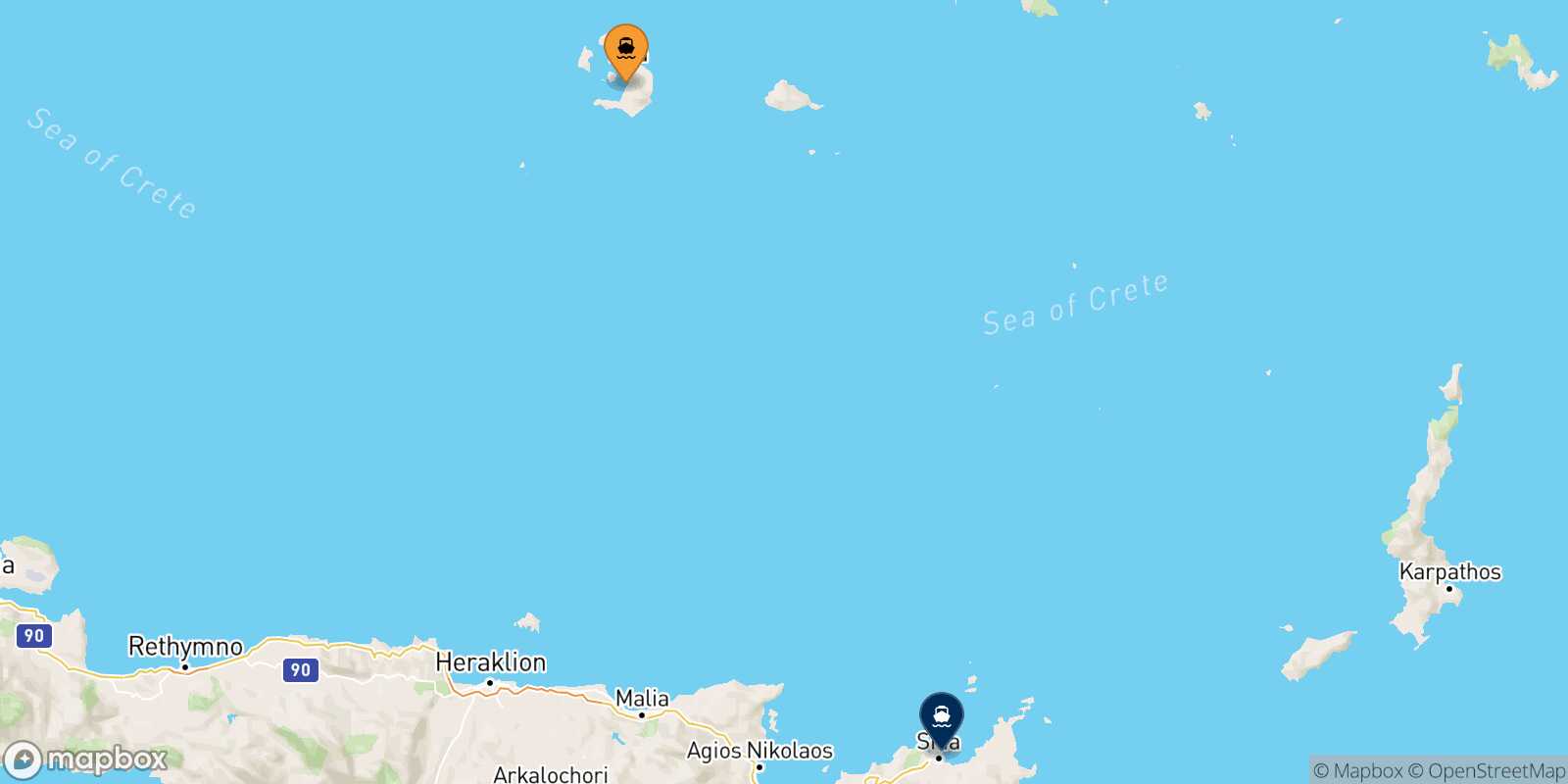 Mapa de la ruta Santorini Sitia