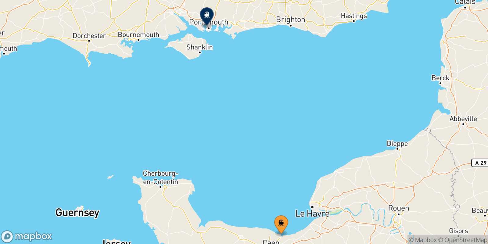 Mapa de la ruta Ouistreham (Caen) Portsmouth