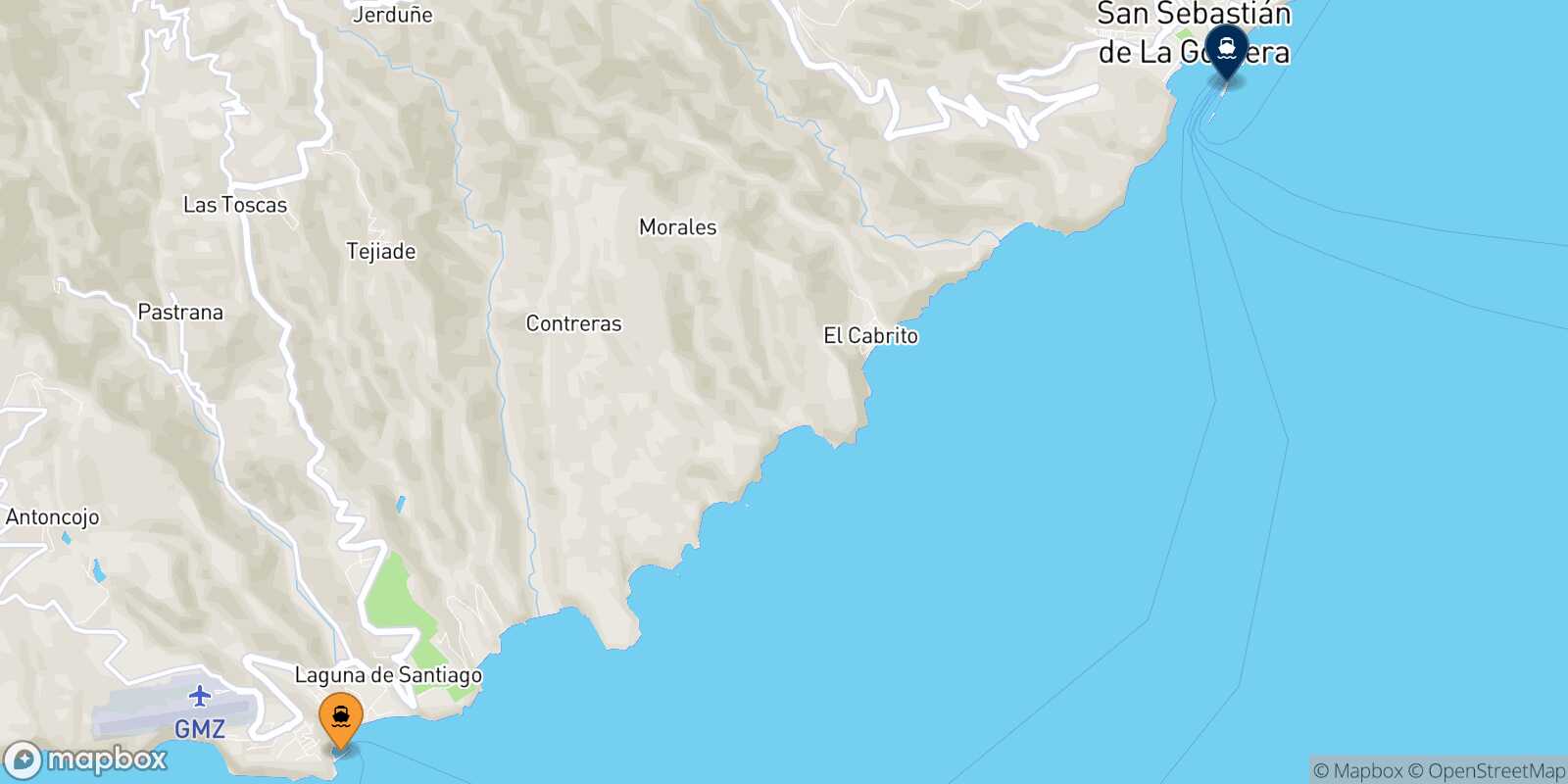 Mapa de los destinos alcanzables de Playa De Santiago (La Gomera)