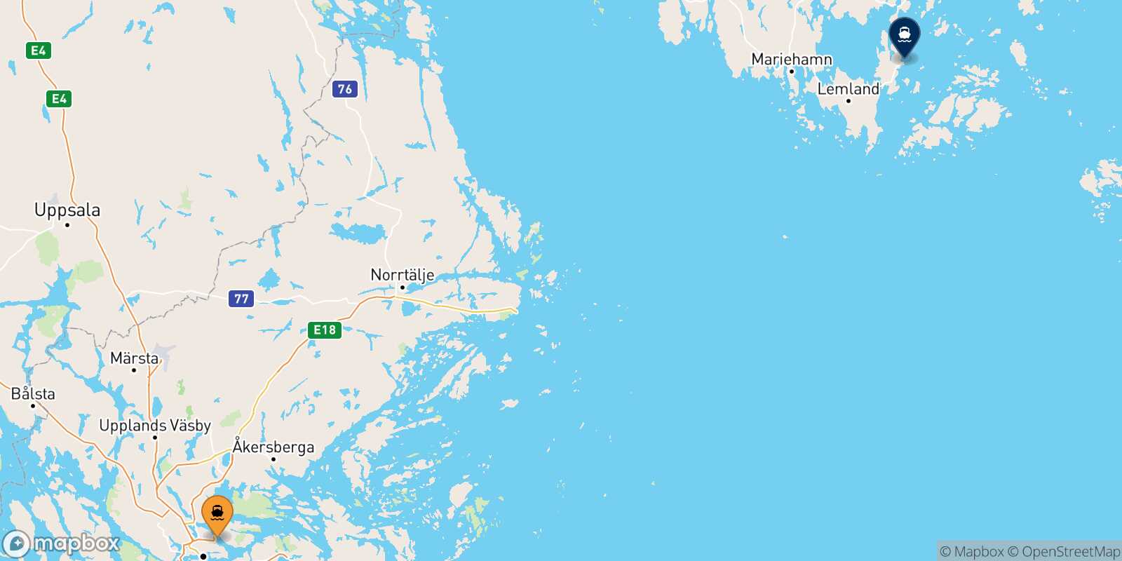 Mapa de la ruta Estocolmo Långnäs