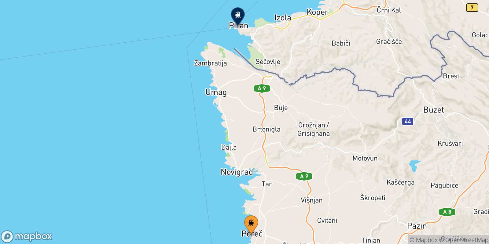 Mapa de la ruta Porec Piran