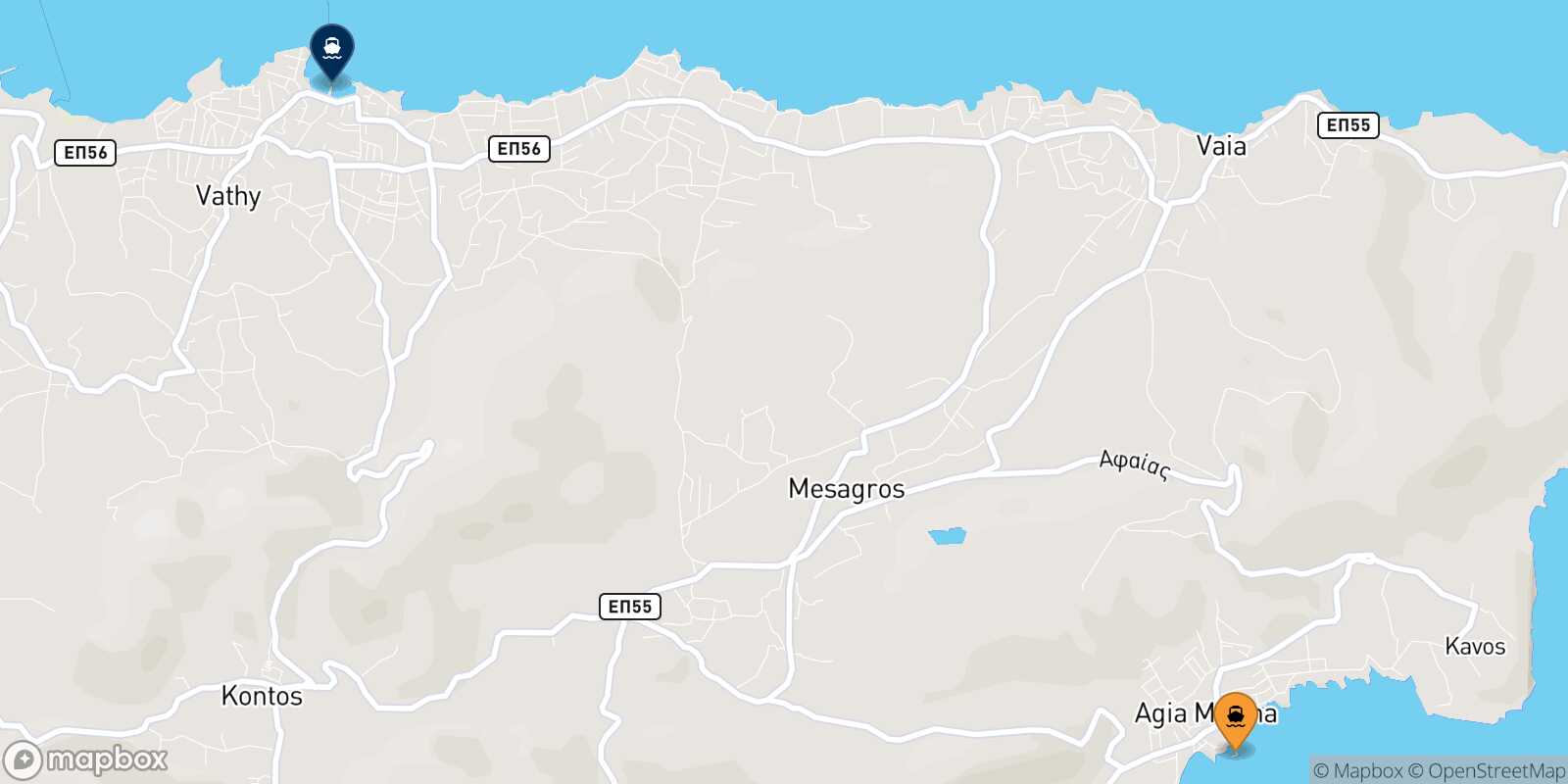 Mapa de la ruta Agia Marina (Aegina) Souvala (Aegina)