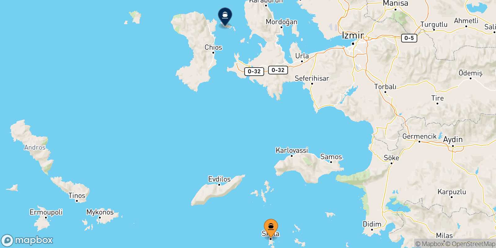 Mapa de la ruta Patmos Inousses