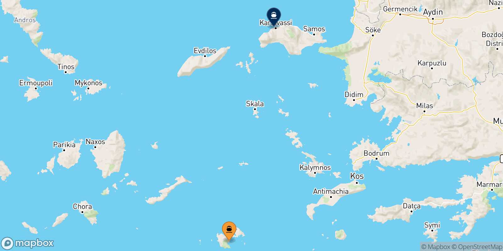 Mapa de la ruta Astipalea Pythagorio (Samos)