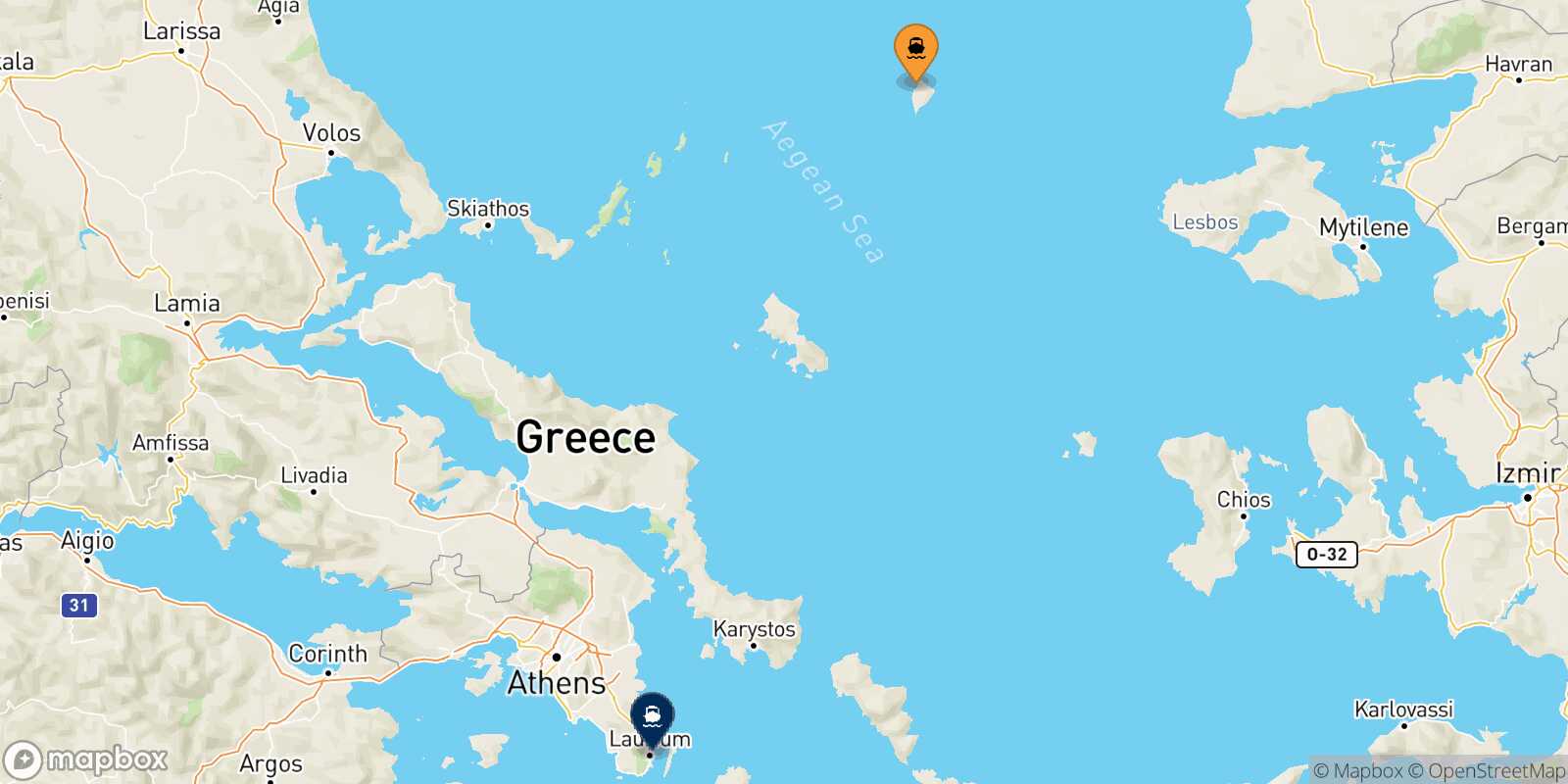 Mapa de la ruta Agios Efstratios Lavrio