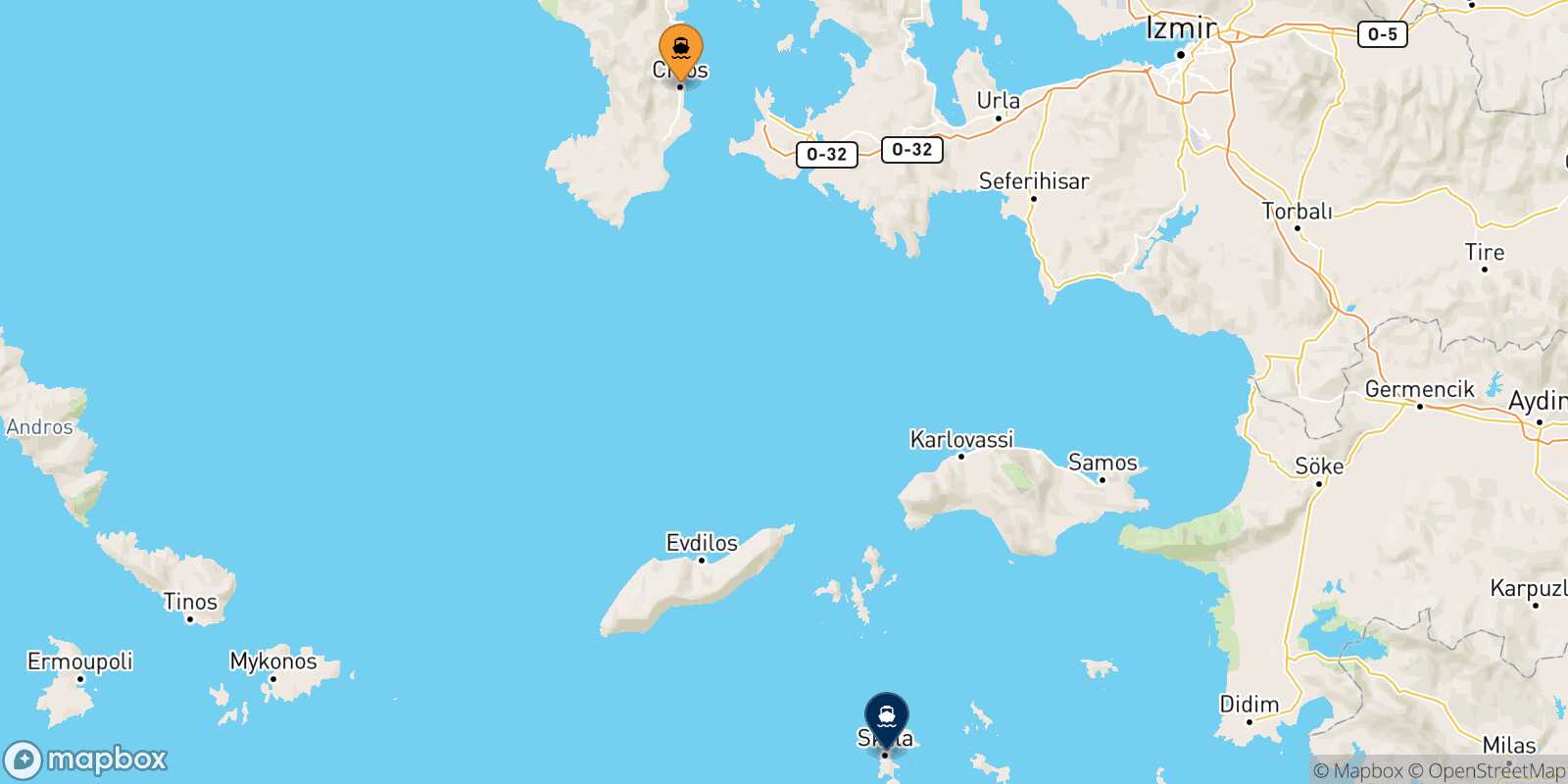 Mapa de la ruta Quios Patmos