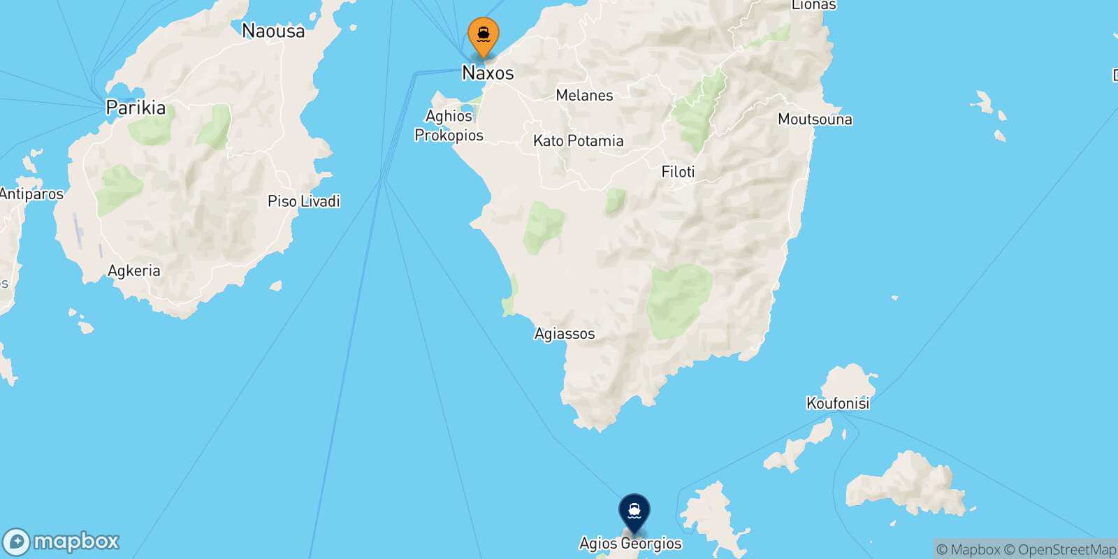 Mapa de la ruta Naxos Iraklia