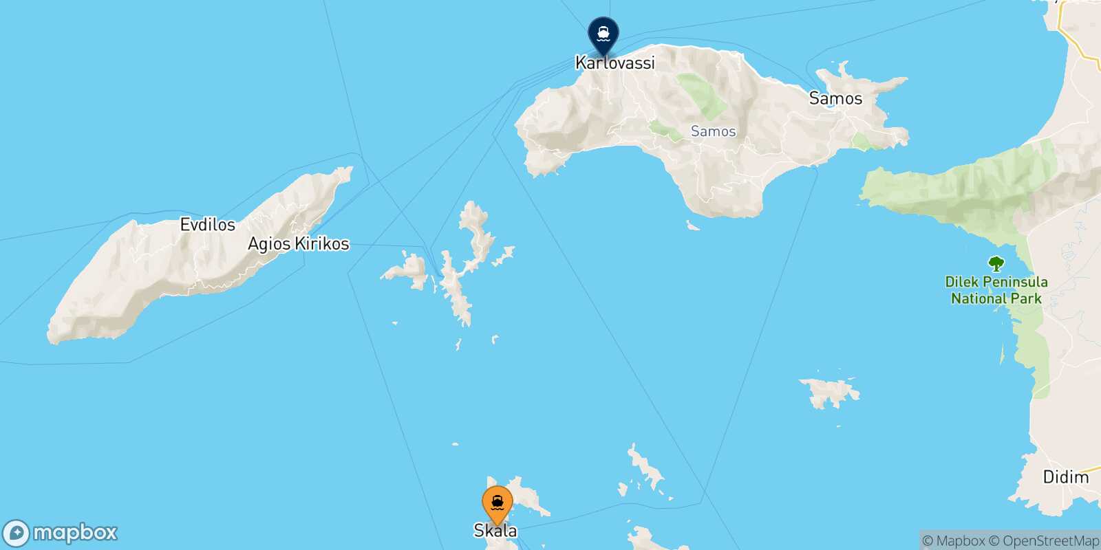 Mapa de la ruta Patmos Karlovassi (Samos)
