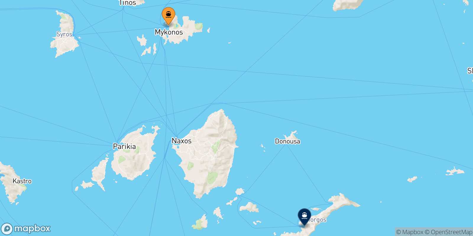 Mapa de la ruta Mykonos Katapola (Amorgos)