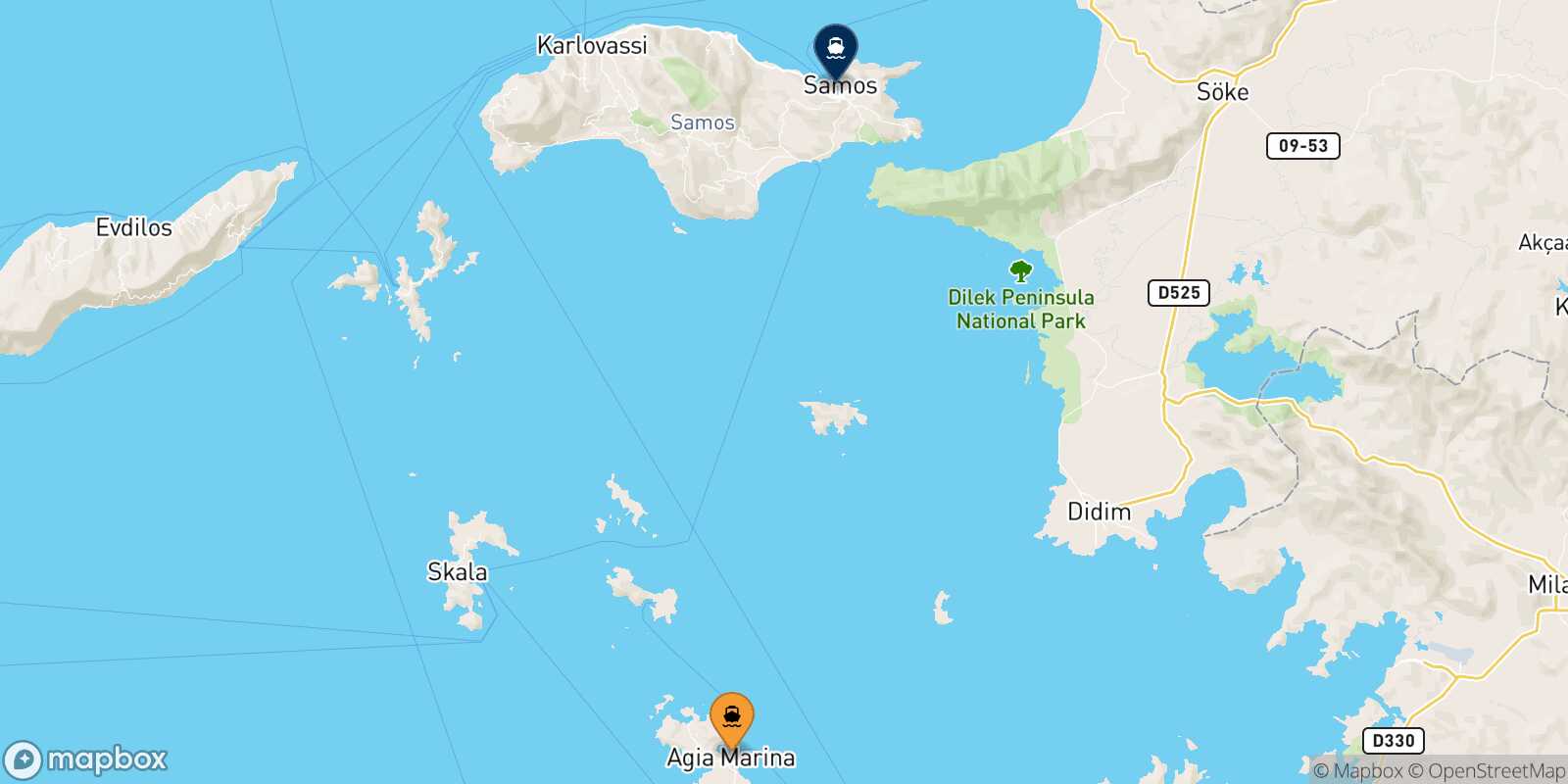 Mapa de la ruta Leros Vathi (Samos)