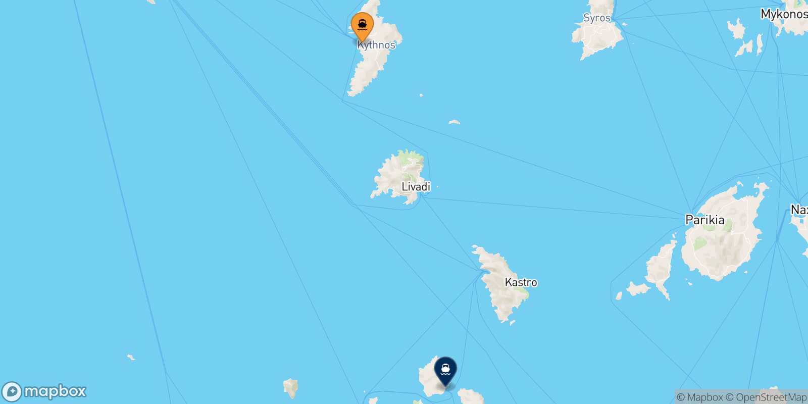 Mapa de la ruta Kythnos Kimolos