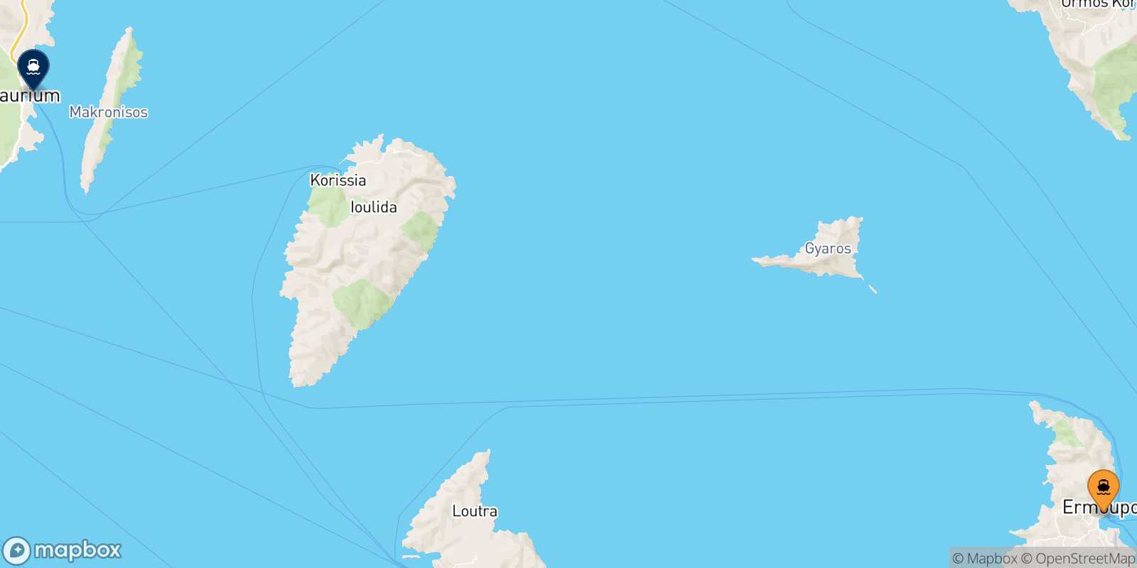 Mapa de la ruta Syros Lavrio
