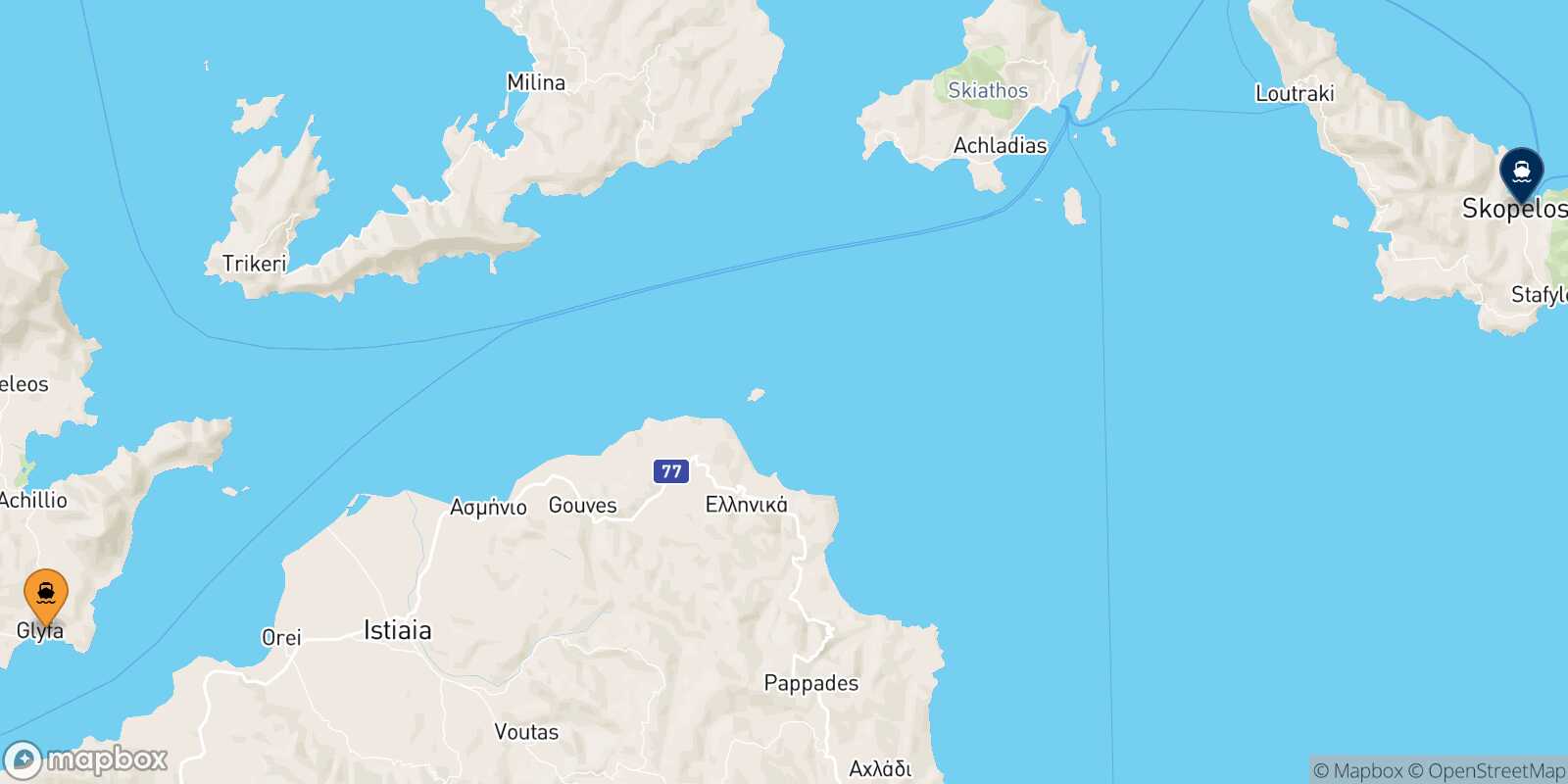 Mapa de la ruta Glyfa Glossa (Skopelos)