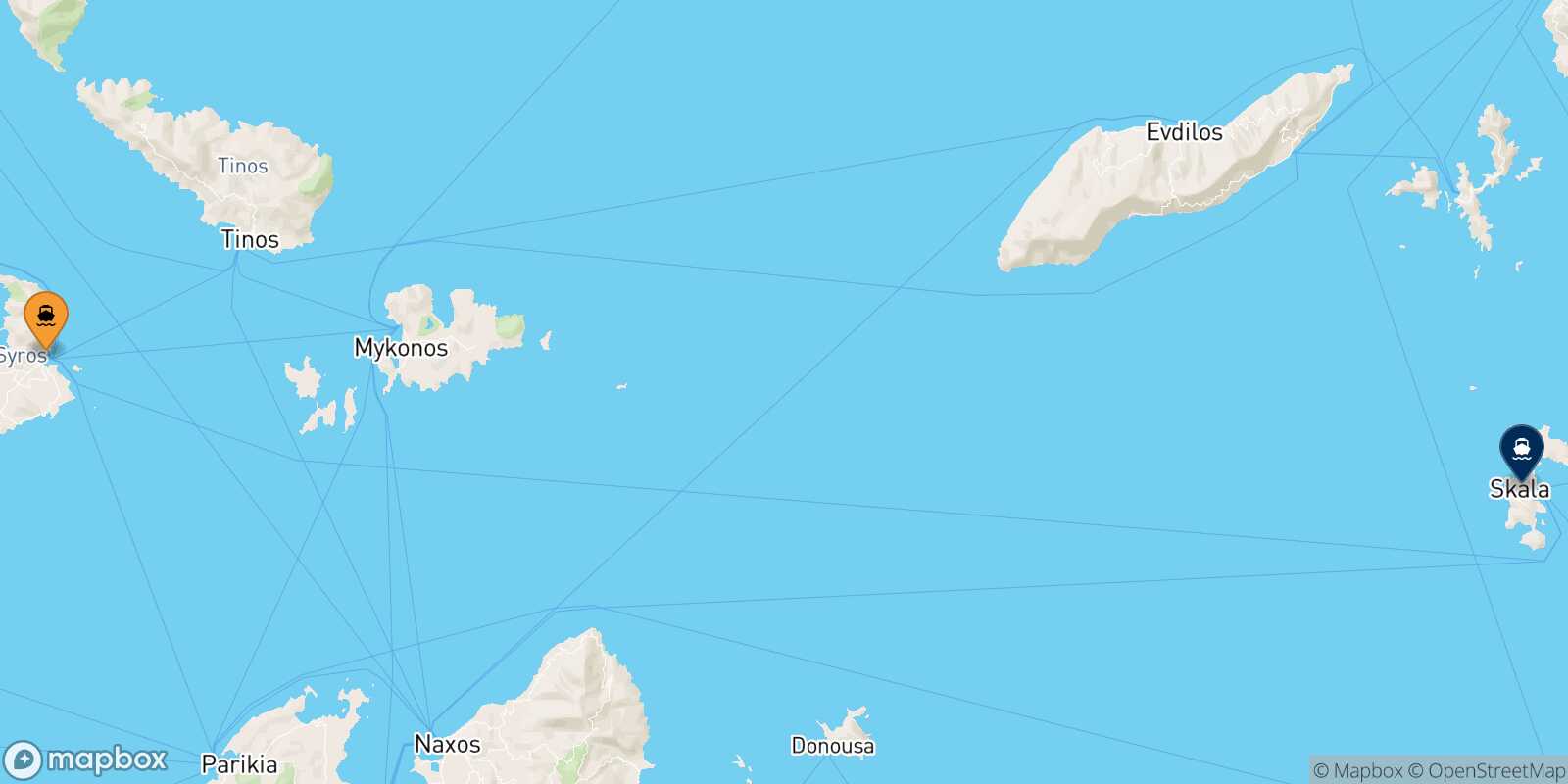 Mapa de la ruta Syros Patmos