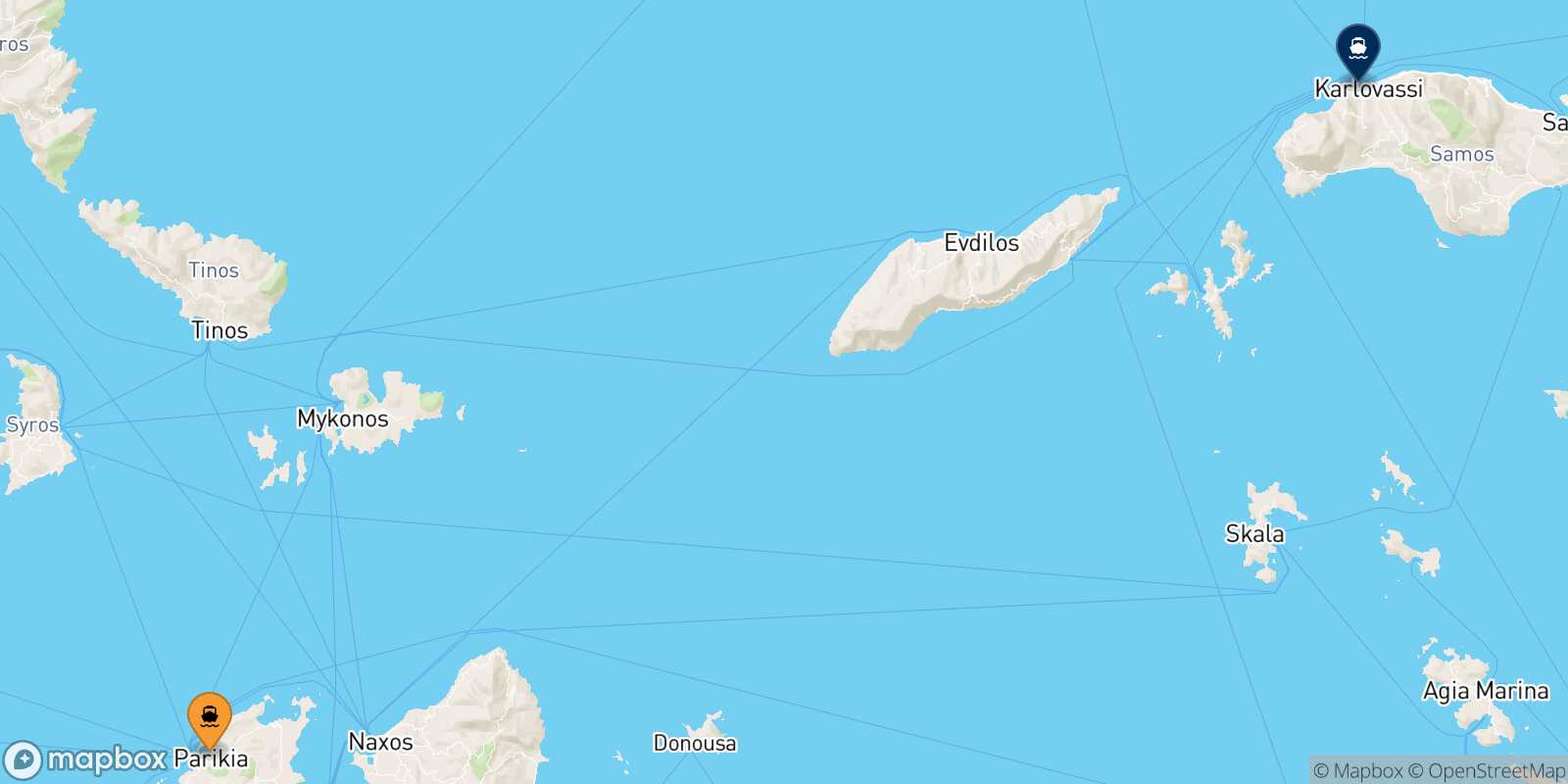 Mapa de la ruta Paros Karlovassi (Samos)
