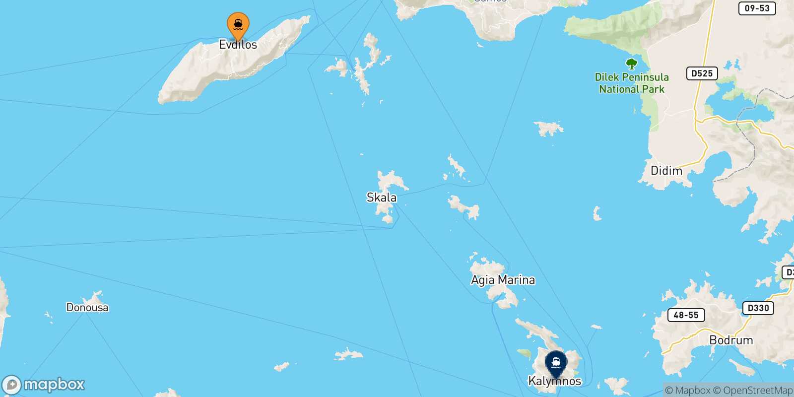 Mapa de la ruta Agios Kirikos (Ikaria) Kalymnos