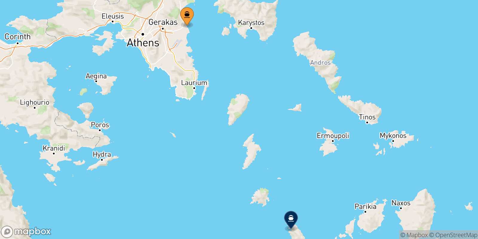 Mapa de la ruta Rafina Sifnos