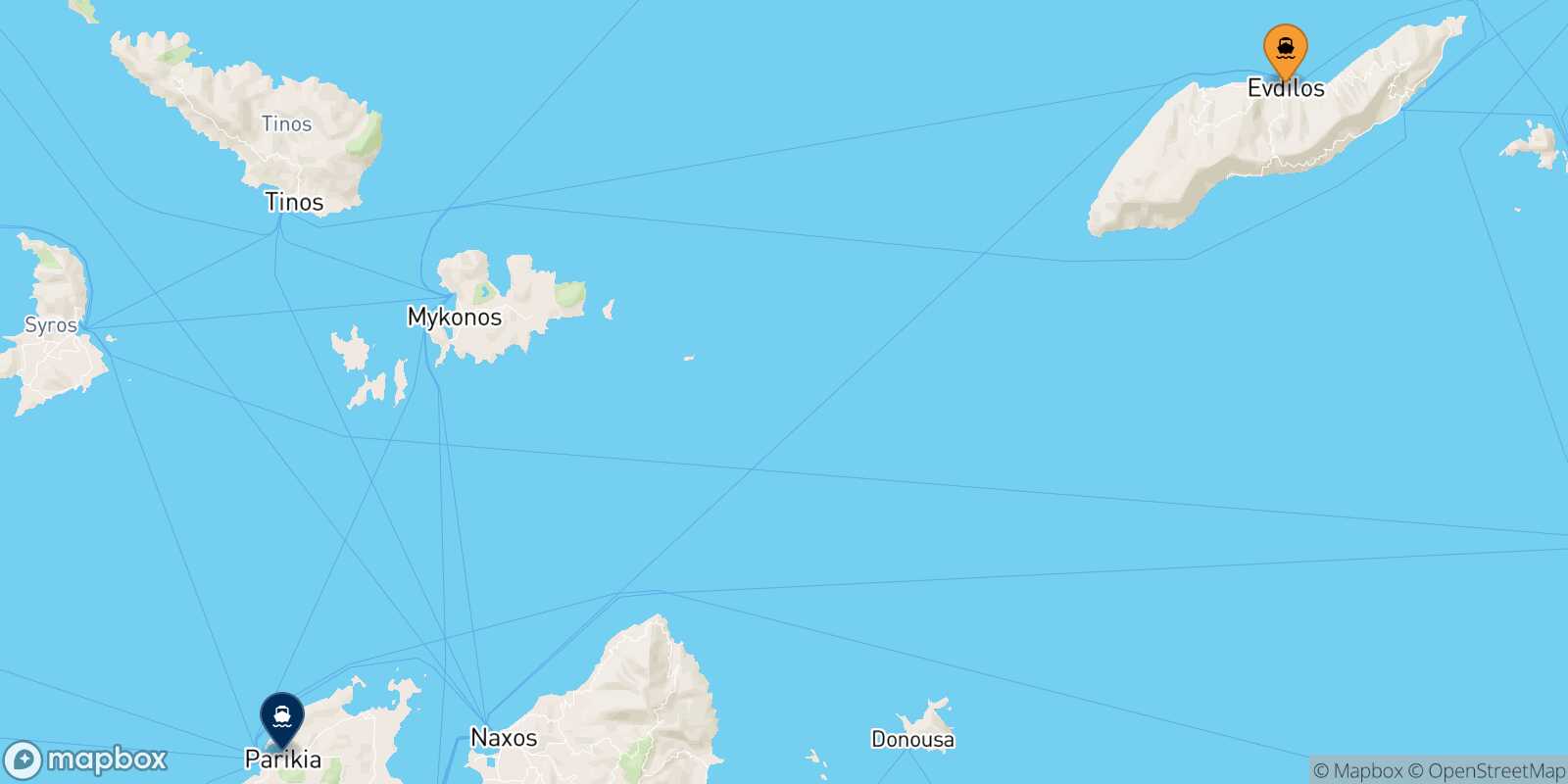 Mapa de la ruta Evdilos (Ikaria) Paros