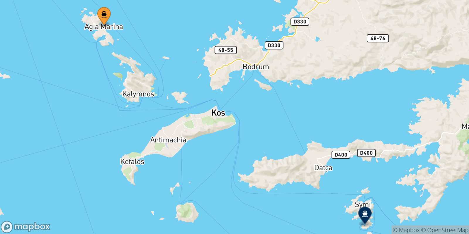 Mapa de la ruta Leros Panormitis (Symi)