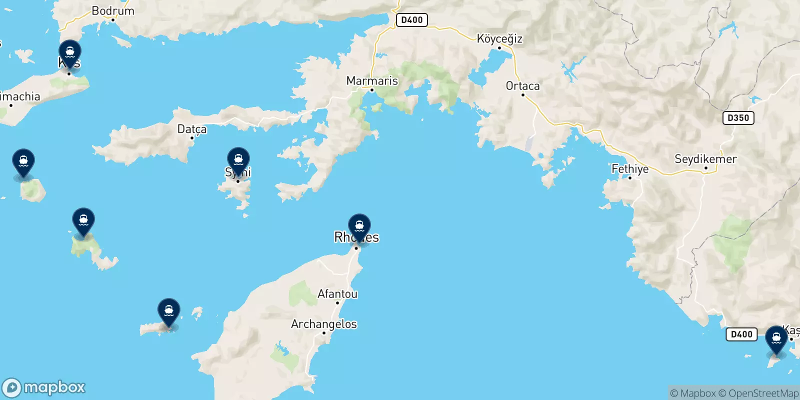 Mapa de los destinos Saos Ferries