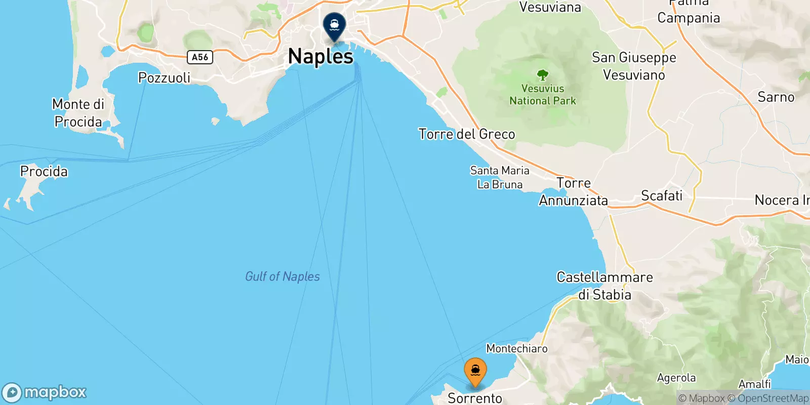 Ferries de Sorrento a Nápoles Beverello