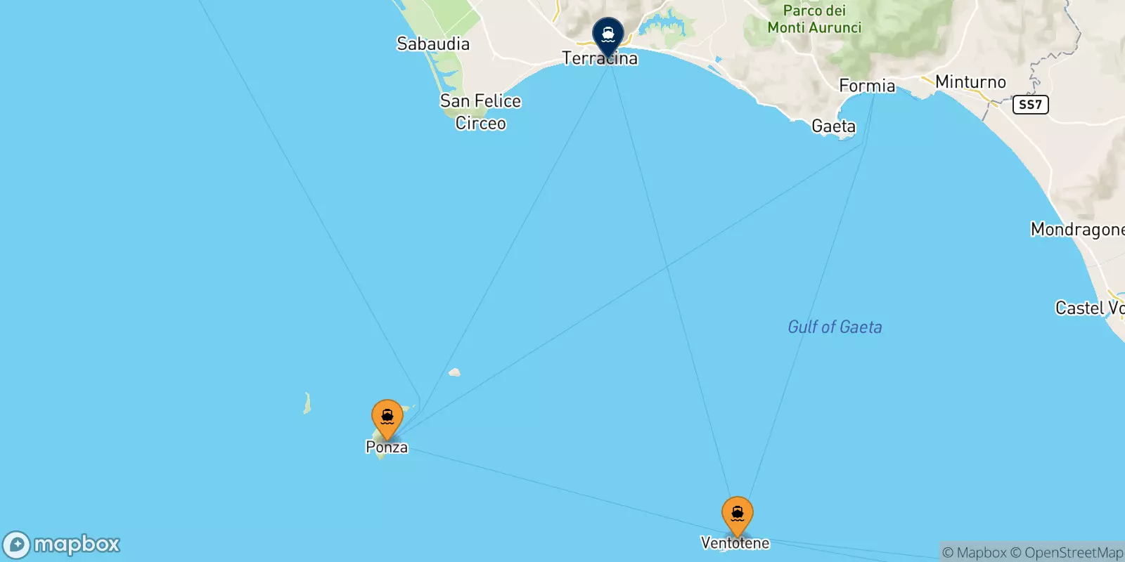 Ferries de Islas Pontinas a Terracina